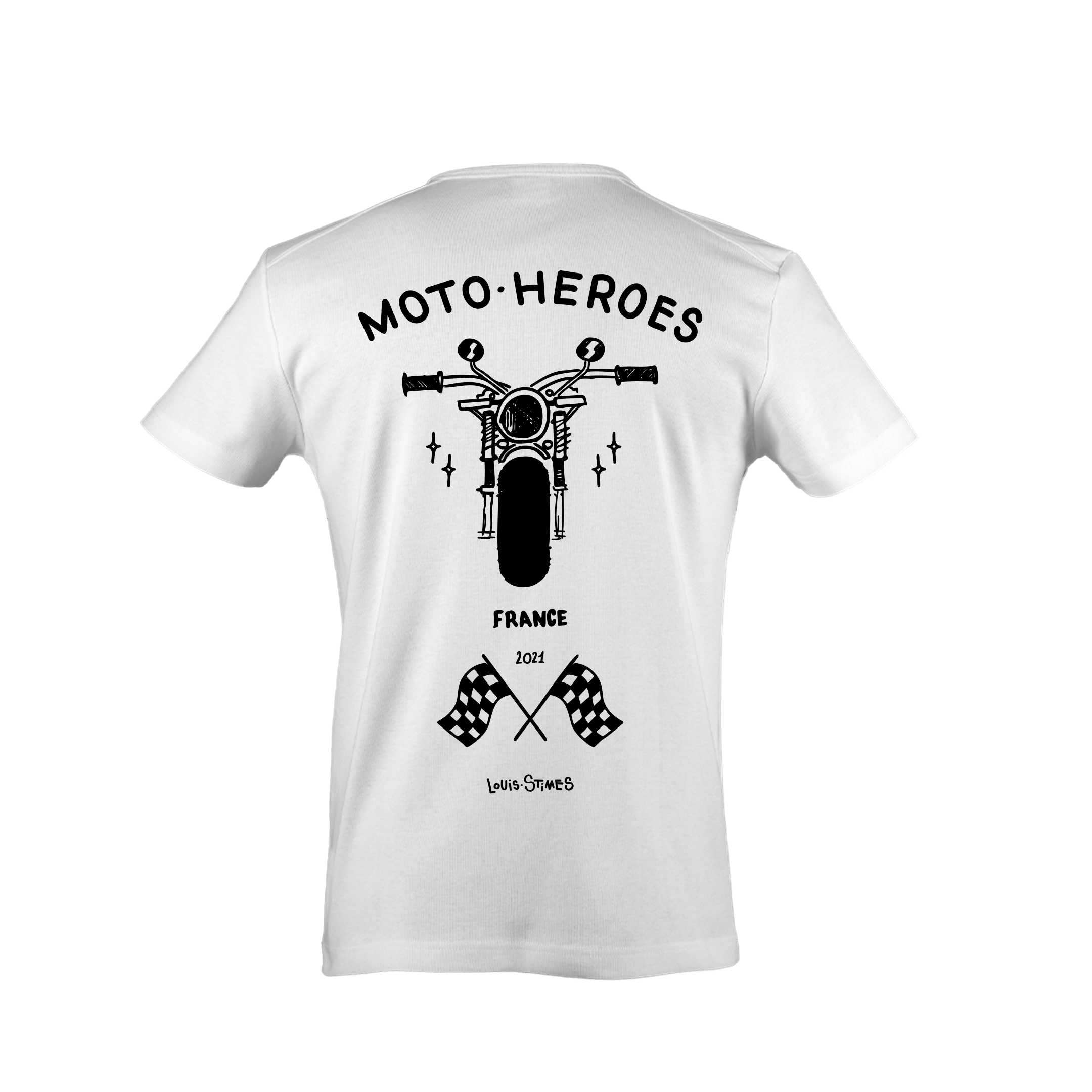 Tee-shirt Moto Heroes Louis Stimes moto blanc